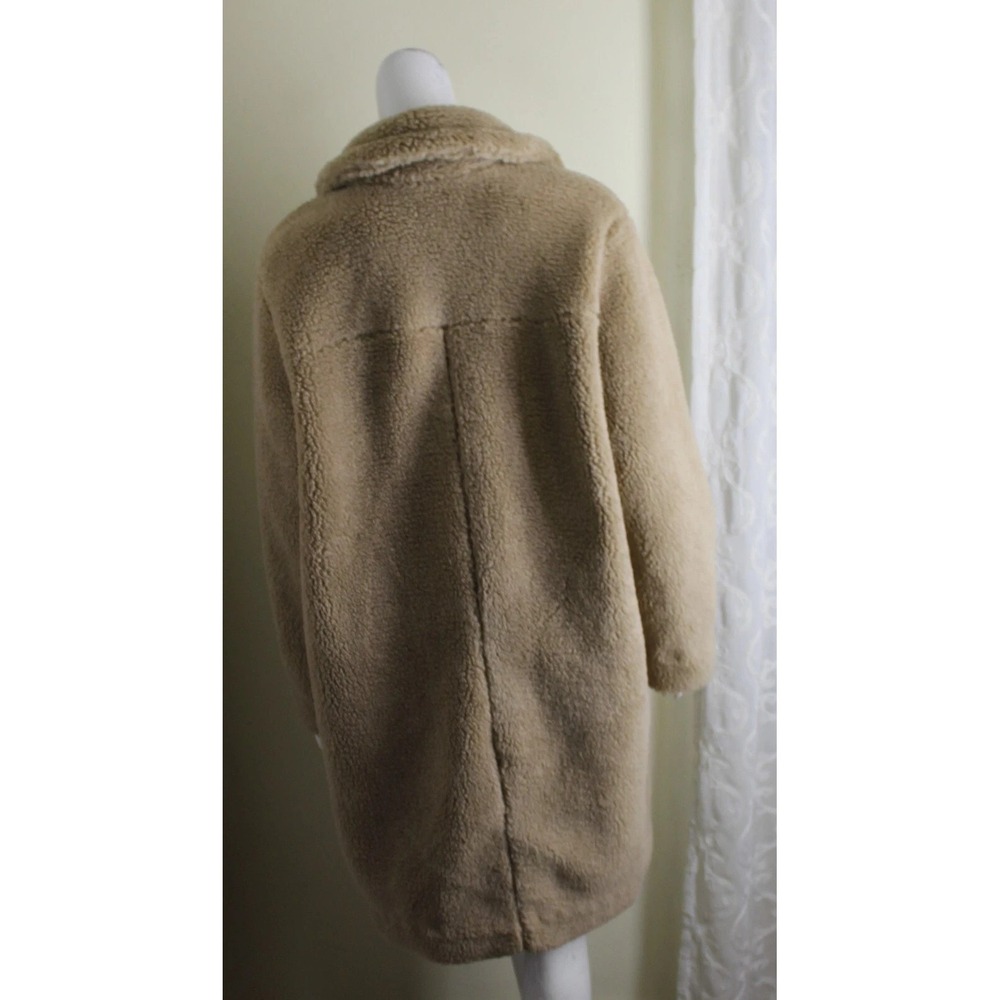GAP XL Teddy Bear Deep Pile Fleece Funky Beige Long Coat Jacket Lined NWT - Picture 3 of 5